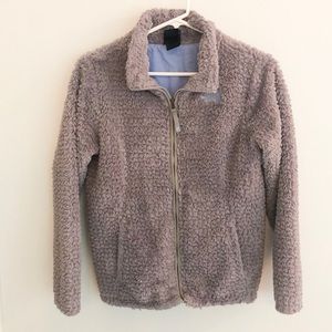 Girls fuzzy gray Northface jacket. Size L 14/16